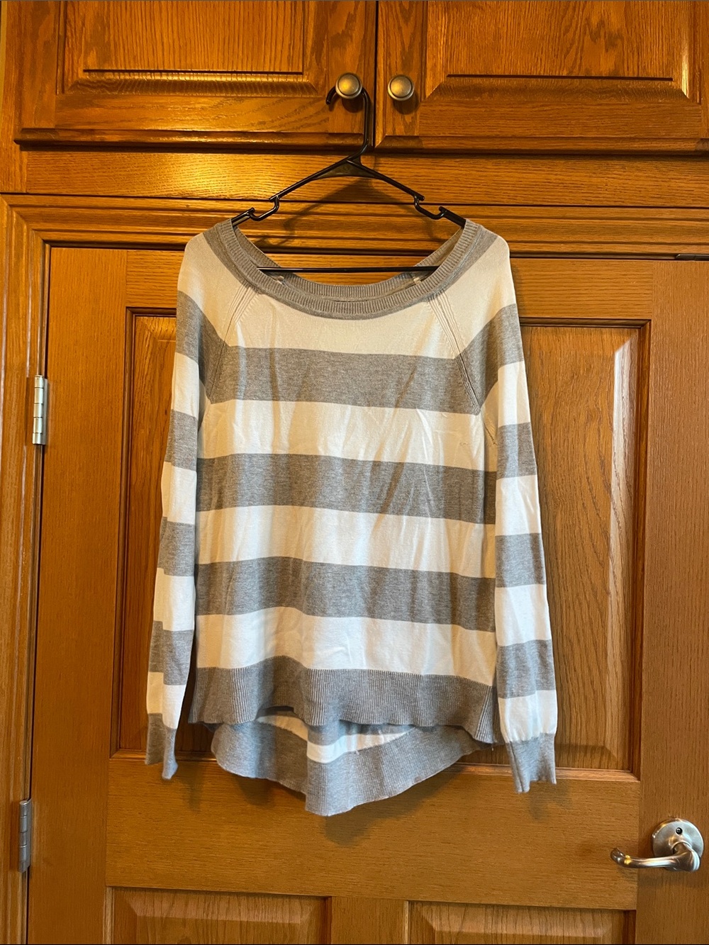 Striped Gray and White Lightweight Women’s Sweater